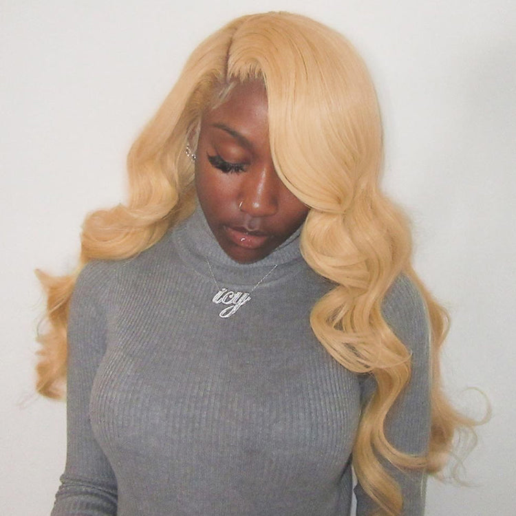 #27 Colored Body Wave Human Hair Lace Wig 180% Density
