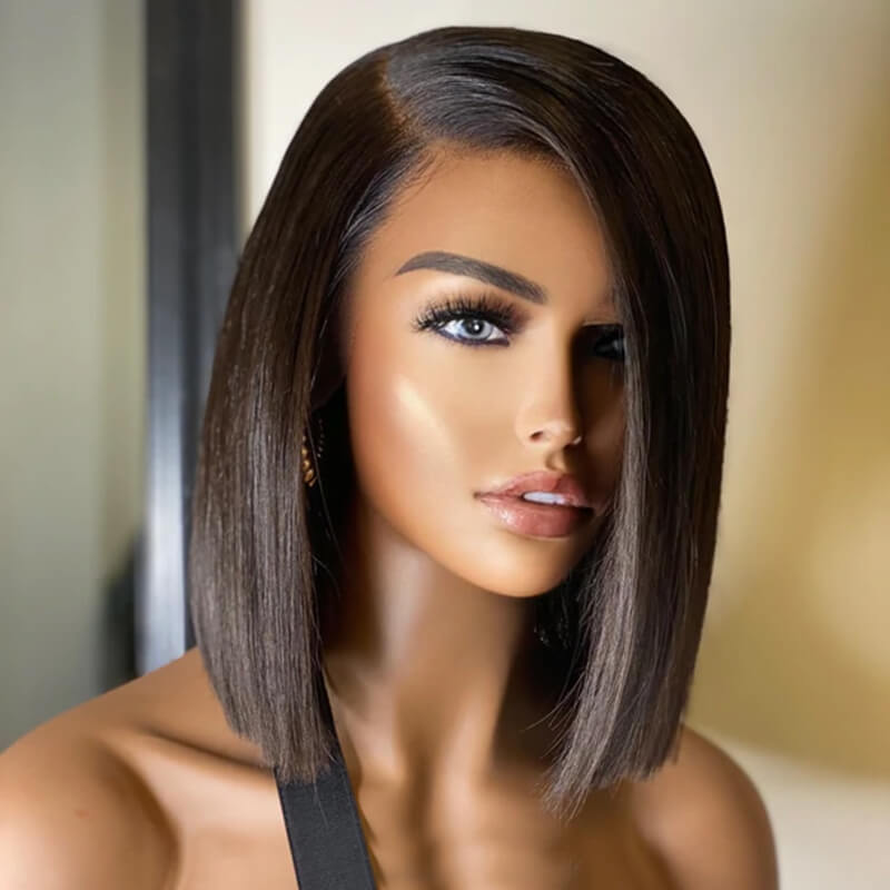 BONE STRAIGHT BOB WIG SHORT HUMAN HAIR WIGS 13 4 PRE PLUCKED